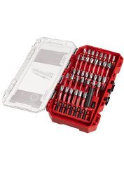 SHOCKWAVE™ Socket  screwdriving bits: 16 x 25 mm length 1 x PH1 / 2 x PH2, 1 x PZ1 / 2 x PZ2 , 1 x TX10 / 1 x TX15 / 2 x TX20 / 3 x TX25 / 2 x TX30 / 1 x TX40. 21 x 50 mm length 1 x PH1 / 3 x PH2 / 1 x PH3, 1 x PZ1 / 3 x PZ2 / 1 x PZ3, 1 x TX10 / 1 x TX15 / 1 x TX20 / 2 x TX25 / 3 x TX30 / 3 x TX40. 1 x SHOCKWAVE™ Socket  magnetic bit holder 60 mm length