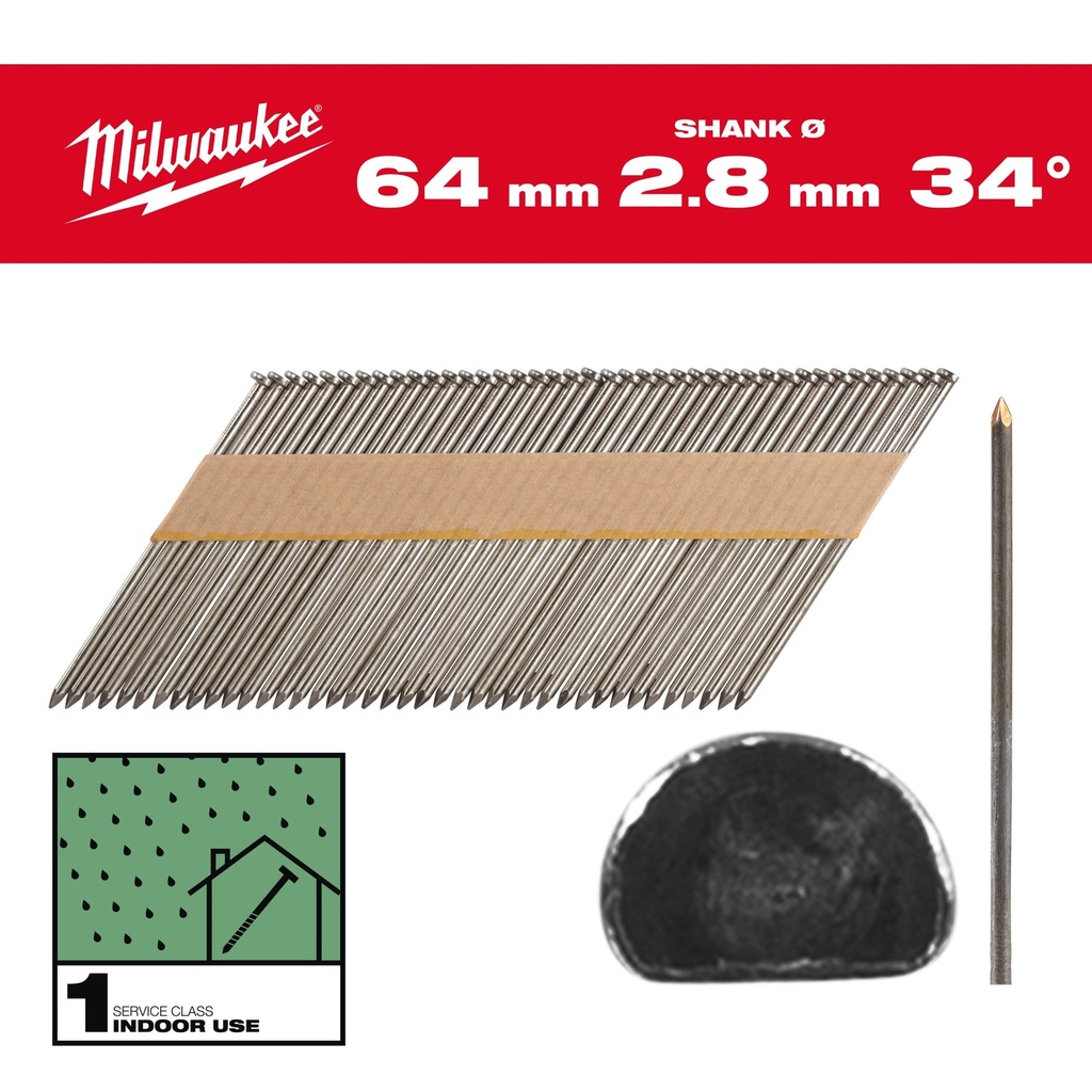 Clous de charpente 34°, tête en D 64mm/SS/B/SC1 (2200 piéces)