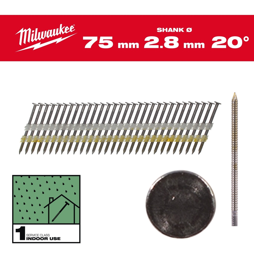 Clous de charpente, 20°, tête ronde 75mm/RS/B/SC1 (2000 piéces)