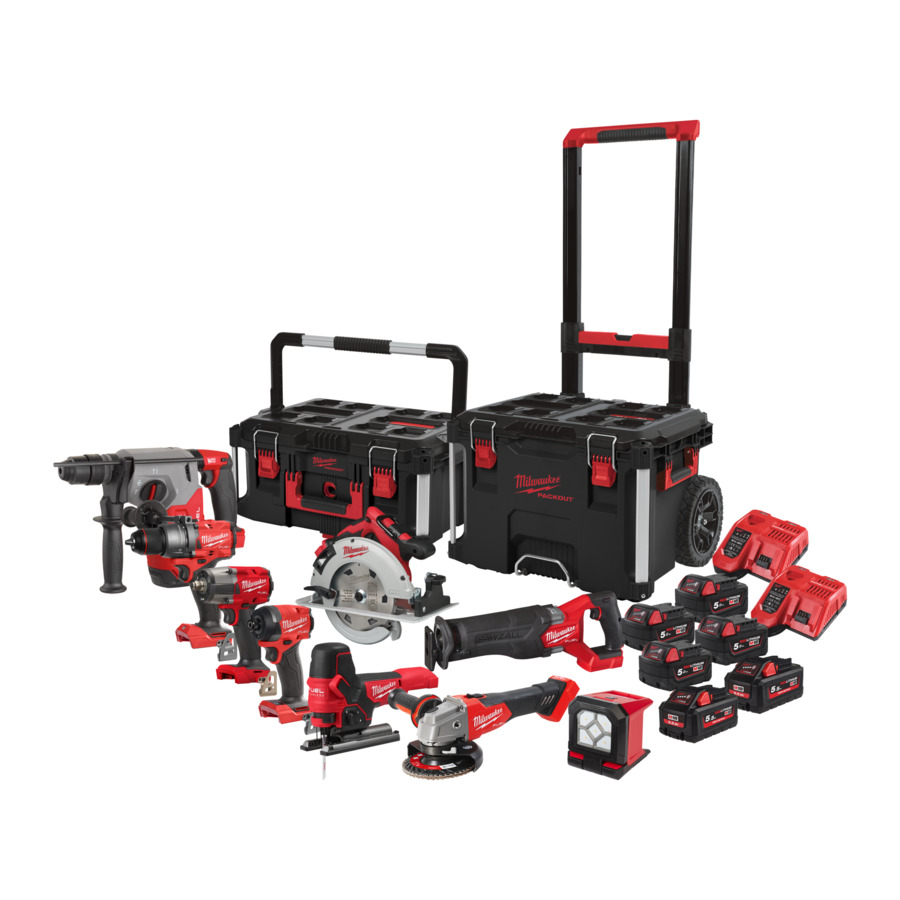 Milwaukee M18 FPP9A-555T Bloc d'alimentation 9 pièces 18V 5.0 / 5.5Ah dans Packout™ Trolley + Box