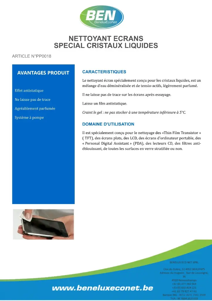 NETTOYANT ECRANS SPECIAL CRISTAUX LIQUIDES  