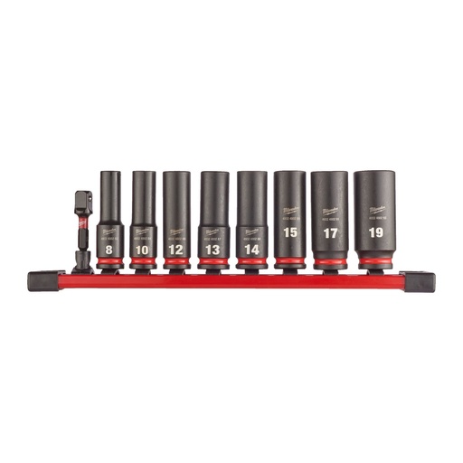 [4932480455] 9pcs deep set: 8x sockets 8,10,12,13,14,15,17,19 mm, 1x 1/4"Hex-3/8" square adaptor