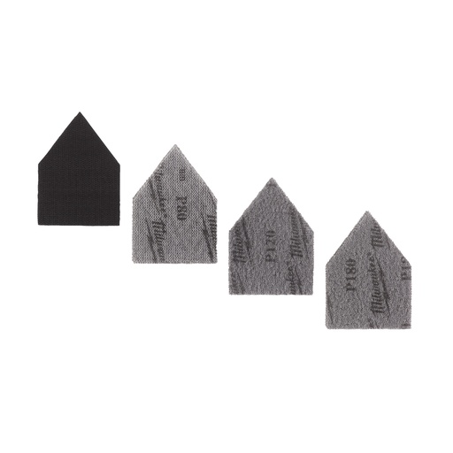 [48805405] Mesh sheet for M12 Fuel Spot Sander - unique pentagon shape, will only fit our M12 FDSS.
Set includes 4xG80, 4xG120,4xG180 + 1x pad saver