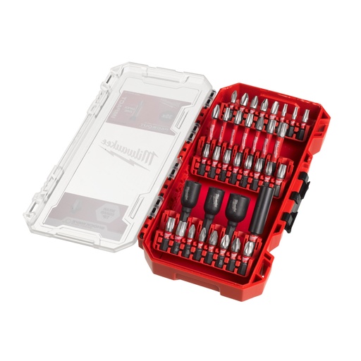 [4932492003] SHOCKWAVE™ Socket  screwdriving bits: 24 x 25 mm length 1 x PH1 / 3 x PH2 / 1 x PH3, 2 x PZ1 / 3 x PZ2 / 1 x PZ3, 2 x TX10 / 2 x TX15 / 3 x TX20 / 3 x TX25 / 2 x TX30 / 1 x TX40. 7 x 50 mm length 1 x PH2 / 1 x PZ2, 1 x TX15 / 1 x TX20 / 1 x TX25 / 1 x TX30 / 1x TX40. 3 x SHOCKWAVE™ Socket  magnetic nut drivers: 48 mm length 1 x 7 mm / 1 x 8 mm / 1 x 10 mm. 1 x SHOCKWAVE™ Socket  magnetic bit holder 60 mm length