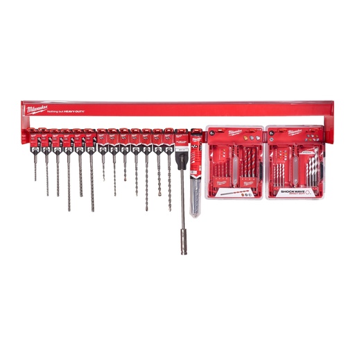 [4932480776] 5 x 4932352011 - MX4 6 x 115 mm
5 x 4932352012 - MX4 6 x 165 mm
5 x 4932352022 - MX4 8 x 165 mm
5 x 4932352023 - MX4 8 x 215 mm
5 x 4932352026 - MX4 10 x 160 mm
5 x 4932352027 - MX4 10 x 210 mm
5 x 4932307068 - M2 6 x 110 mm
5 x 4932307069 - M2 6 x 160 mm
5 x 4932307070 - M2 8 x 110 mm
5 x 4932307071 - M2 8 x 160 mm
5 x 4932307072 - M2 8 x 210 mm
5 x 4932307073 - M2 10 x 160 mm
5 x 4932307074 - M2 10 x 210 mm
3 x 4932471153 - SDS+ Extension 300 mm
2 x 4932430002 - M2 Starter Kit
2 x 4932471192 - Concrete Premium Drill Bit - 8pcs set 
2 x 4932471112 - Shockwave Multi Material Drill Bit - 8pcs set
1 x 4939434656 - Bar
19 x 4939434650 - Euro Hook 
1 x 4939435680 - Re-Order Tag