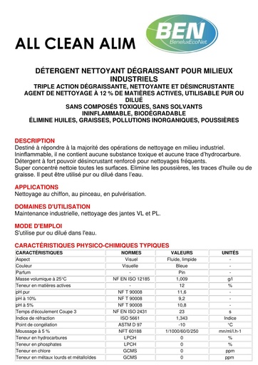 [S16375] All clean alim - Fût 200 KG