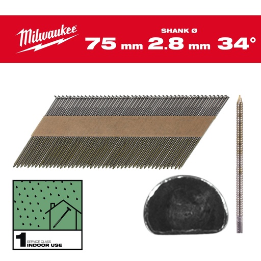 [4932492602] Clous de charpente 34°, tête en D 75mm/RS/B/SC1 (2200 piéces)
