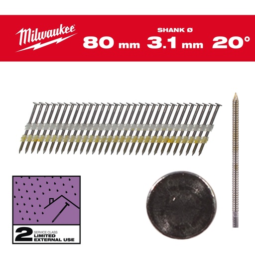 [4932492593] Clous de charpente, 20°, tête ronde 80mm/RS/G/SC2 (1750 piéces)