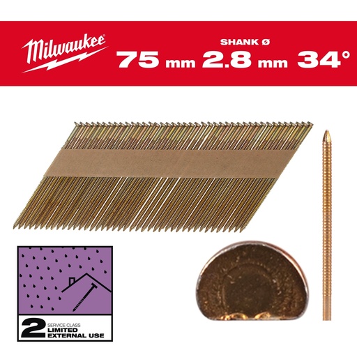 [4932492608] Clous de charpente 34°, tête en D 75x2,8mm/RS/G/SC2 (2200 piéces)