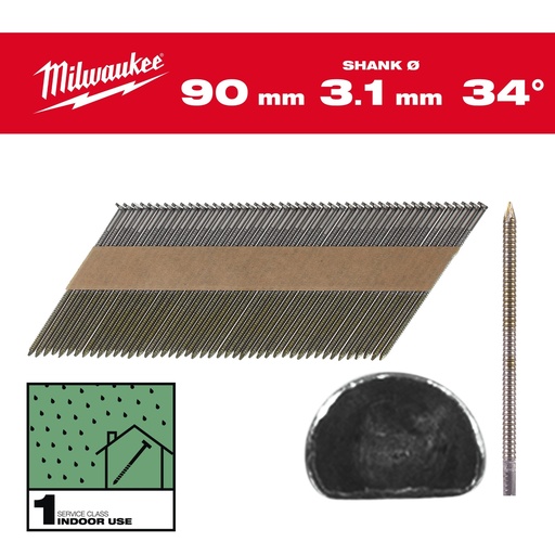 [4932492604] Clous de charpente 34°, tête en D 90mm/RS/B/SC1 (2200 piéces)