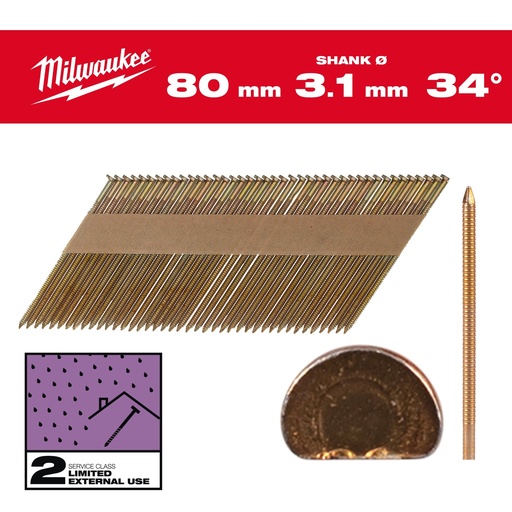 [4932492611] Clous de charpente 34°, tête en D 80mm/RS/G/SC2 (2200 piéces)