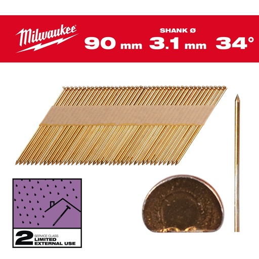 [4932492605] Clous de charpente 34°, tête en D 90mm/SS/G/SC2 (2200 piéces)