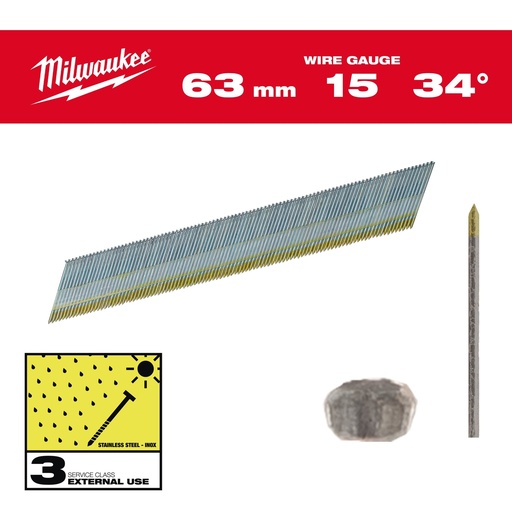 [4932492581] Clous Inox 15G/34°/63mm/SC3 (2200 piéces)