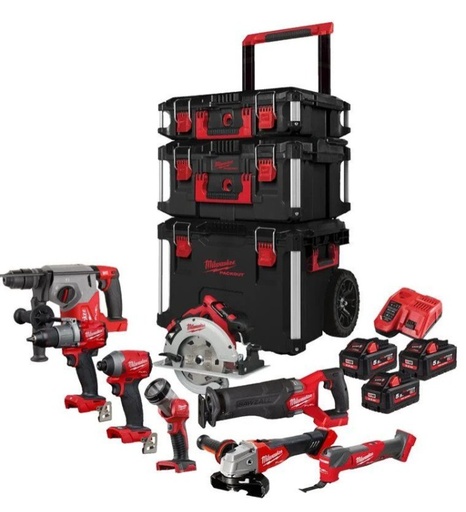 [4933481013] Milwaukee M18 FPP8B-553P 18V Li-ion batterie 8 pièces (3x batterie 5.5Ah) - dans une boîte à roulettes Packout