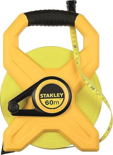 Stanley 2-34-795 Mesure 60 m x 12,7 mm Ruban en fibre de verre - jaune fluo - revêtement PVC - Précision classe III - poignée soft grip - boitier A